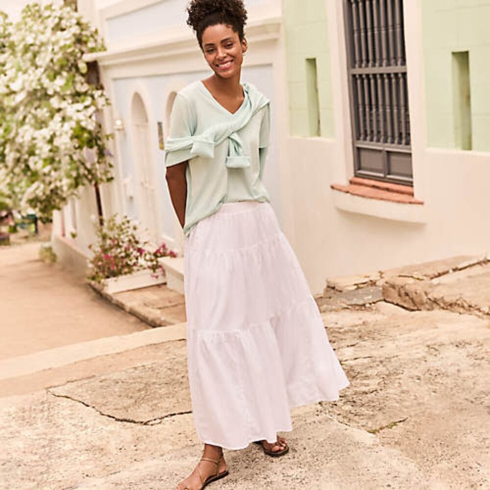 3 Tiered Cross Textured White Cotton Maxi Skirt Cottagecore, Peasant, NWT